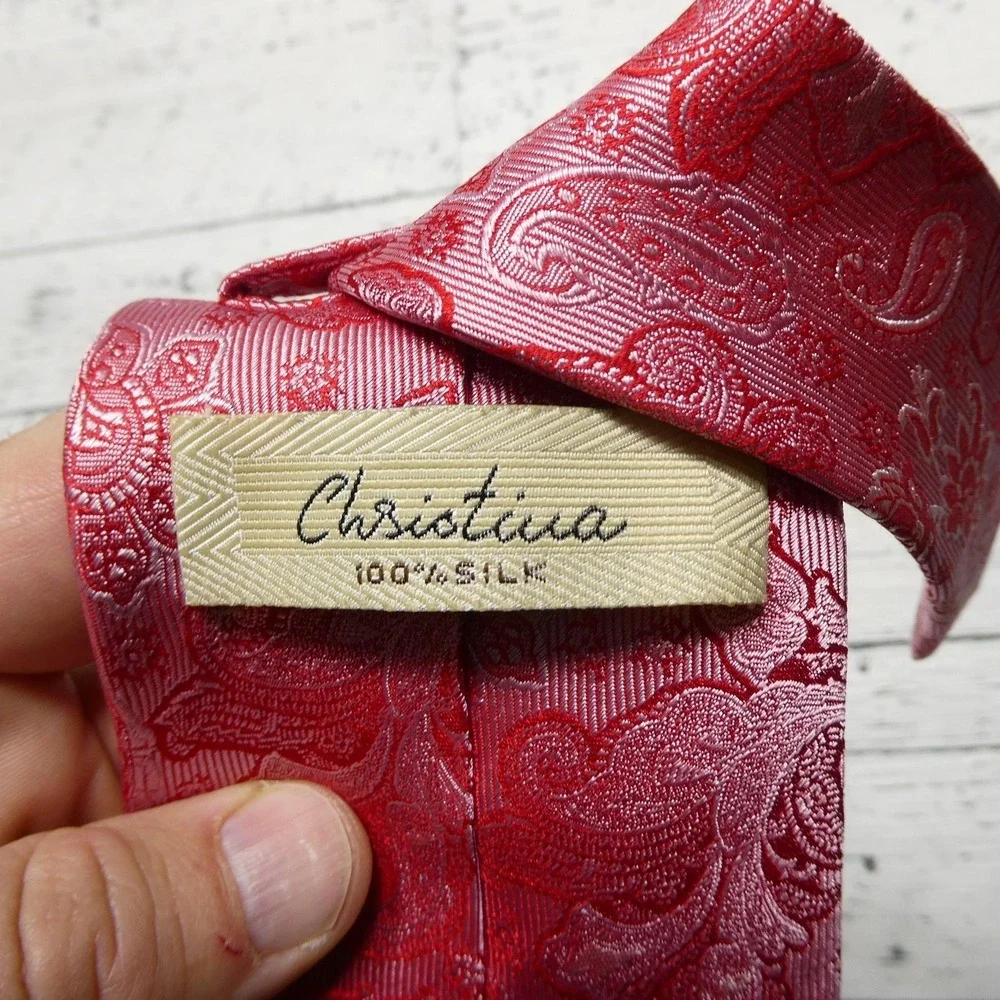 Christina Tie Mens One Size Pink Paisley 100%‎ Silk Jacquard Classic Necktie